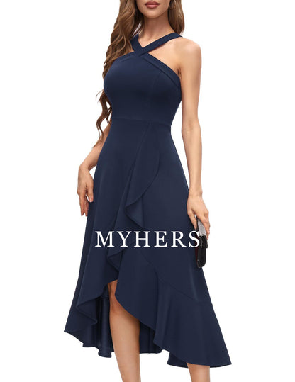 Formal Wear Dresses Prom Dress Halter Cocktail Dresses Wedding Bridesmaid Dress Ruffled Evening Party Dress Wedding Guest Dresses