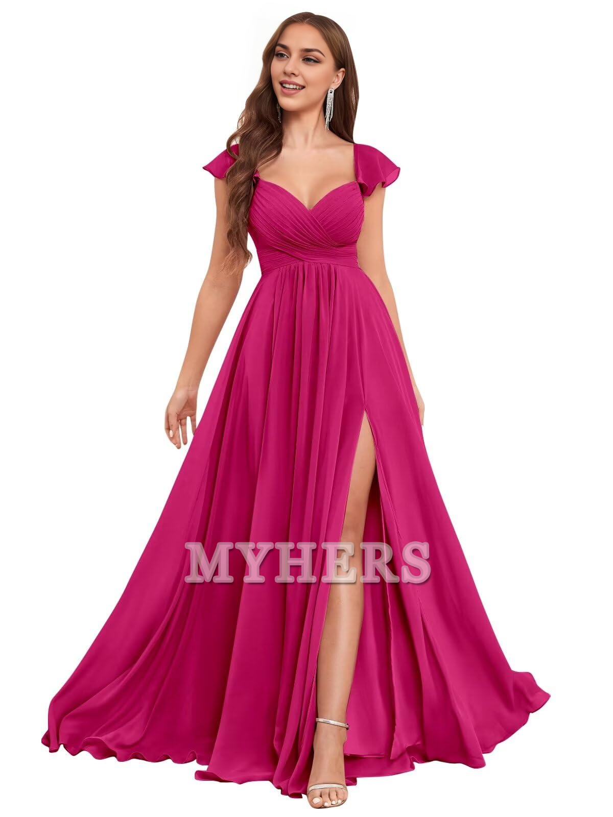 Elegant Ruffle Chiffon Side Fork Pleated Backless Charming Bridesmaid Dresses Wedding Guests Dresses