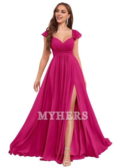 Elegant Ruffle Chiffon Side Fork Pleated Backless Charming Bridesmaid Dresses Wedding Guests Dresses