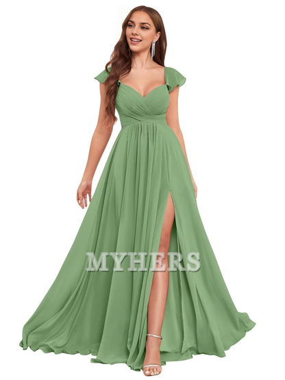 Elegant Ruffle Chiffon Side Fork Pleated Backless Charming Bridesmaid Dresses Wedding Guests Dresses