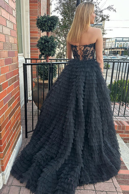 Appliques Sweetheart Ruffle Tiered A-Line Prom Dress