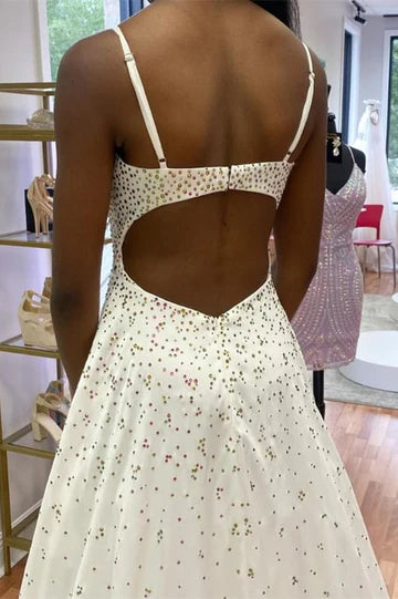 Beaded Queen Anne Cutout Back A-Line Prom Gown
