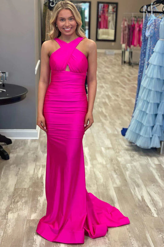 Cross-Front Mermaid Long Formal Dress