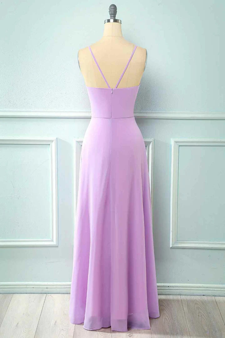 Light Purple Chiffon Spaghetti Straps Retract your waist Bridesmaid Dress