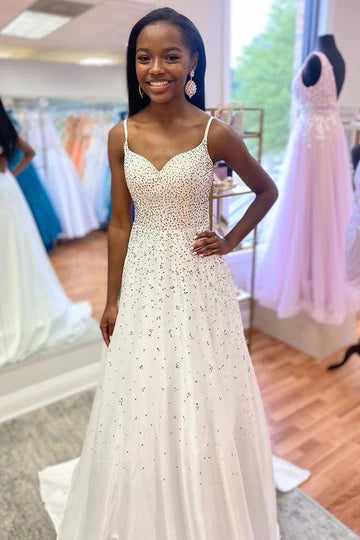 Beaded Queen Anne Cutout Back A-Line Prom Gown