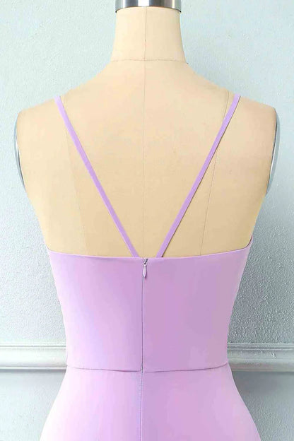 Light Purple Chiffon Spaghetti Straps Retract your waist Bridesmaid Dress