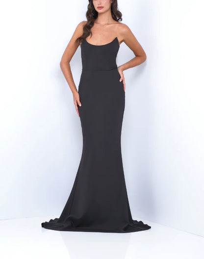 Wedding Guest Dress Front Back Scoop Neckline Sleek Fitted Silhouette Floor-Length Black Formal Dress Evening Dress