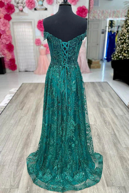 Off the Shoulder Green Long Formal Dress