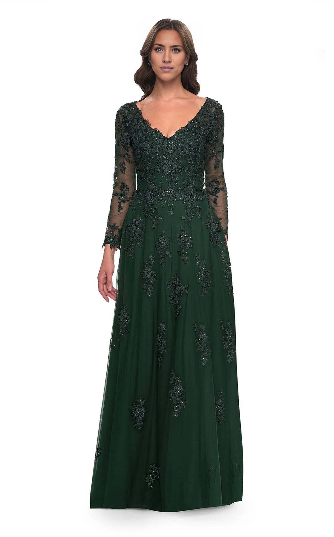 Wedding Guest Formal  Dresses Atmosphere Mother of the Bride Dress Elegant V Neck Lace Long sleeves Dresses