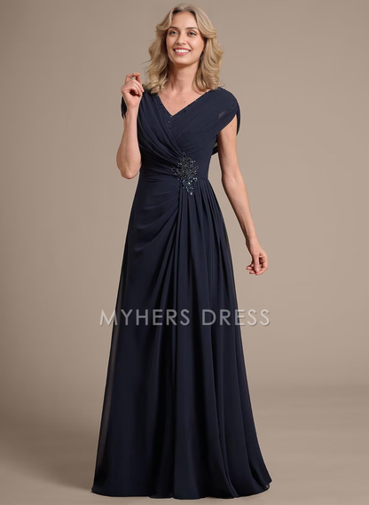 My Hers New Product Mother of The Bride Dress A Line V Neck Chiffon Ruched Long Elegant Fashion Dresses Wedding Guests Dresses
