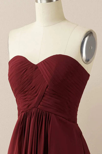 Burgundy Sweetheart Chiffon A-Line Off-the-Shoulder Pleats Bridesmaid Dress