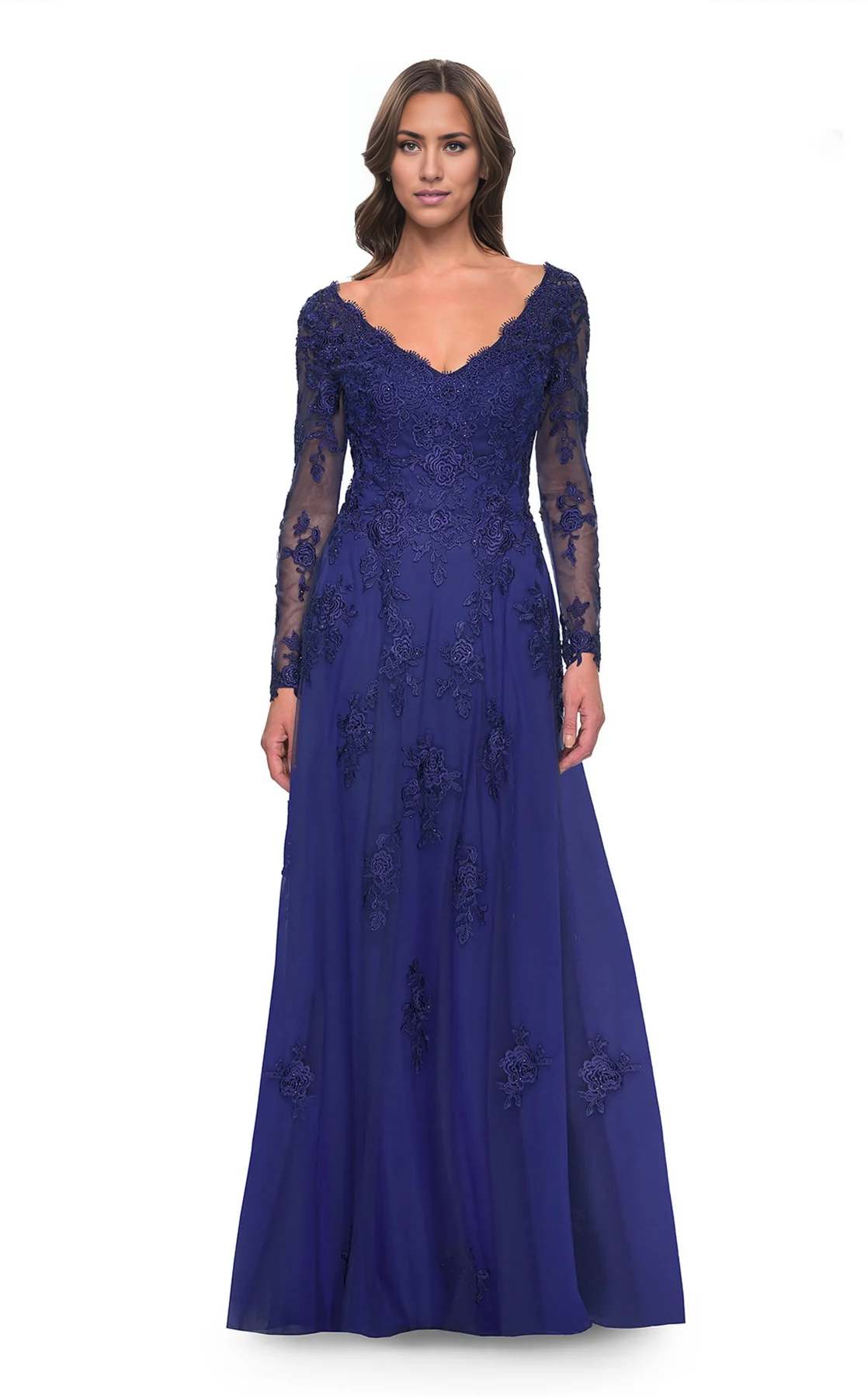 Wedding Guest Formal  Dresses Atmosphere Mother of the Bride Dress Elegant V Neck Lace Long sleeves Dresses