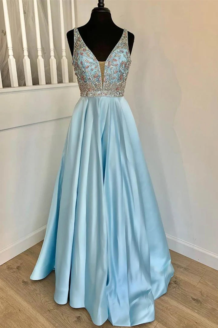 A-line Rhinestons Long Formal Gown