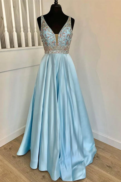 A-line Rhinestons Long Formal Gown