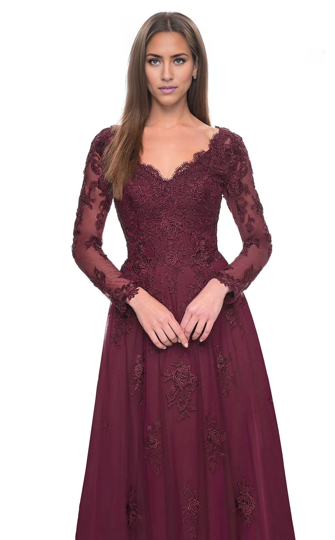 Wedding Guest Formal  Dresses Atmosphere Mother of the Bride Dress Elegant V Neck Lace Long sleeves Dresses