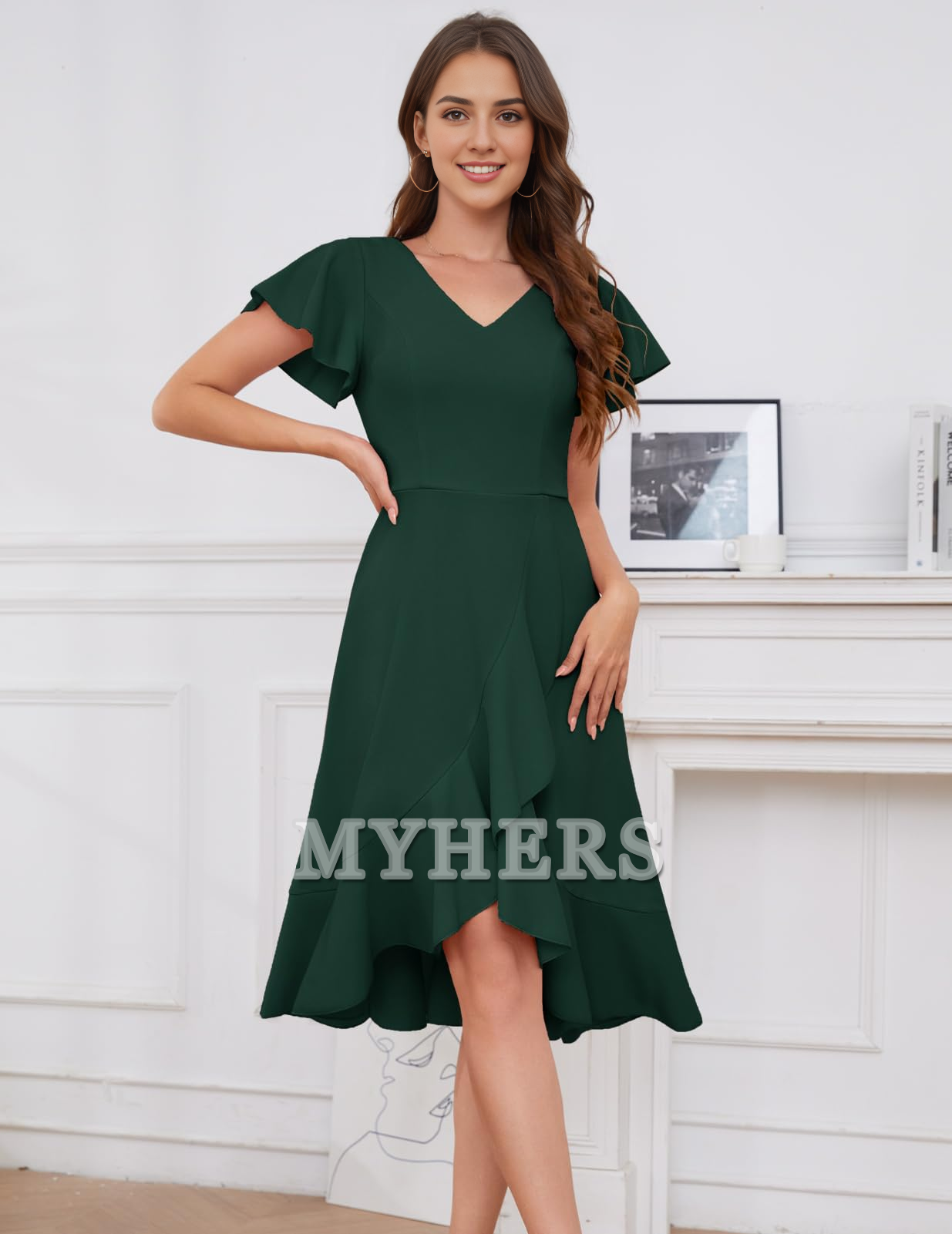 A Line V-Neck Irregular Ruched Elegant Simple Short Skirt Bridesmaid Dresses Wedding Guests Dresses