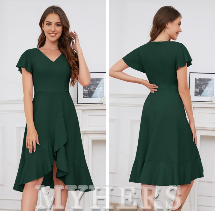 A Line V-Neck Irregular Ruched Elegant Simple Short Skirt Bridesmaid Dresses Wedding Guests Dresses