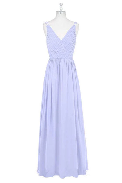 Lavender Chiffon V-Neck Backless A-Line Pleats Long Bridesmaid Dress ﻿