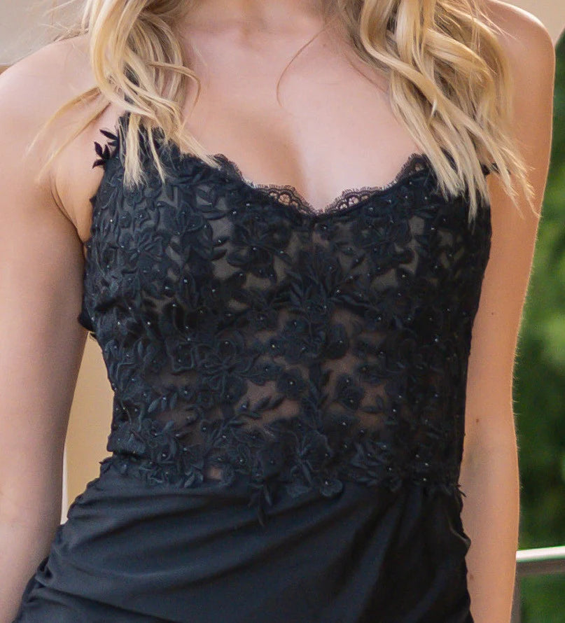 Wedding Guest Dress V Neck Lace Open Back Adjustable Straps Mermaid Cultivate oneself Black Formal Dress Evening Dress