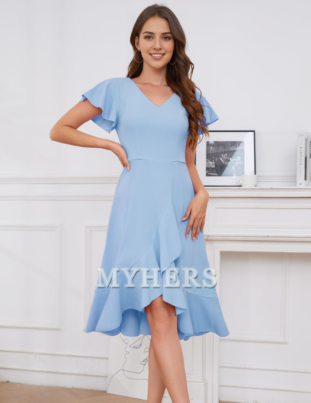 A Line V-Neck Irregular Ruched Elegant Simple Short Skirt Bridesmaid Dresses Wedding Guests Dresses
