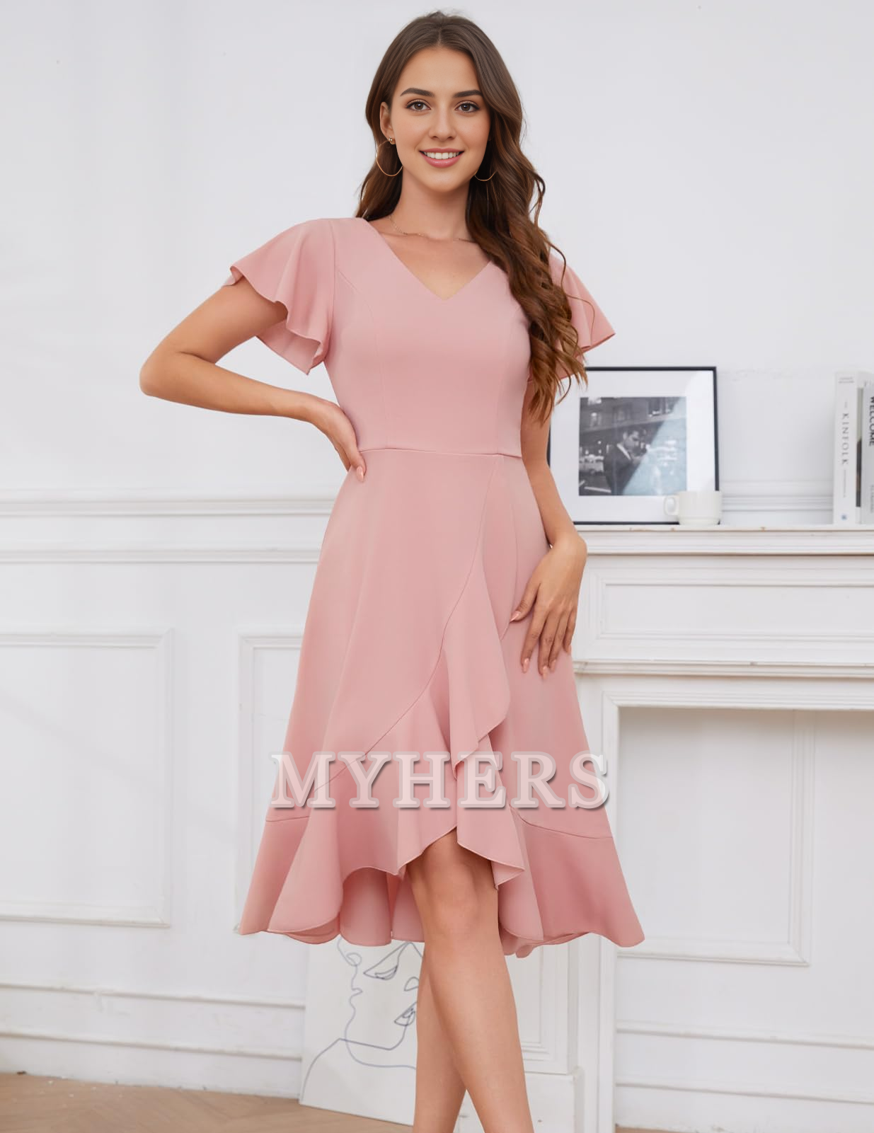 A Line V-Neck Irregular Ruched Elegant Simple Short Skirt Bridesmaid Dresses Wedding Guests Dresses