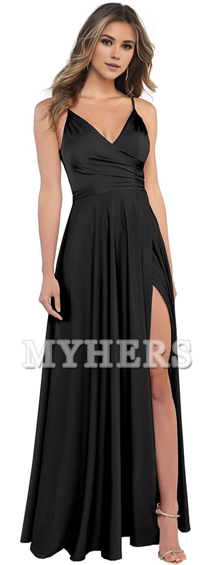 Elegant V Neck Spaghetti Straps Charming Magnetic Side Fork Long Bridesmaid Dresses Wedding Guests Dresses