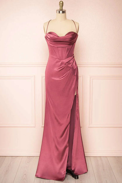 Cowl Neck Lace-Up Back Mermaid Long Prom Dress