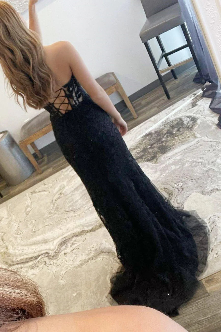 Floral Lace Strapless Mermaid Prom Dress with Slit
