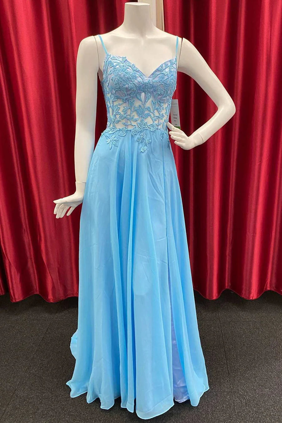 Floral Lace Cutout Back A-Line Prom Dress