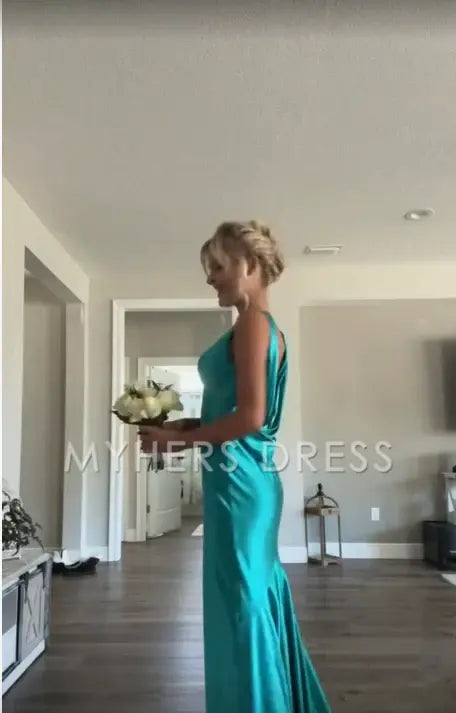 My Hers Prom Dress V Neck Sheath Backless Long Elegant Ladies Formal Dress