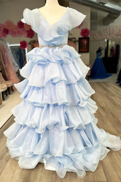 Ruffle Multi-Layer A-Line Long Prom Dress