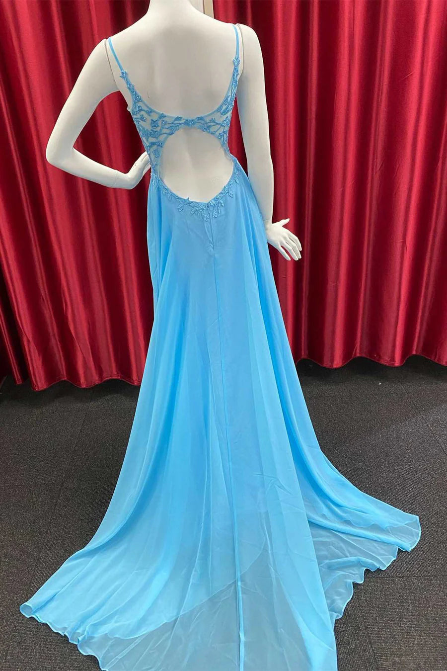 Floral Lace Cutout Back A-Line Prom Dress