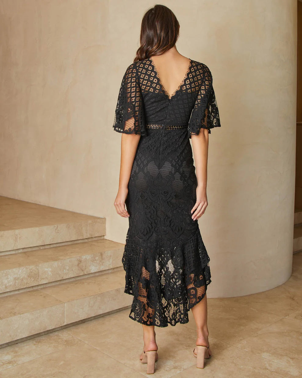 Evening Dress Sweetheart Neckline Delicate Custom Lace High-Low Mermaid Skirt Featuring Double Layered Ruffles Lnvisible Center Back Zipper Black Formal Dress Wedding Guest Dress