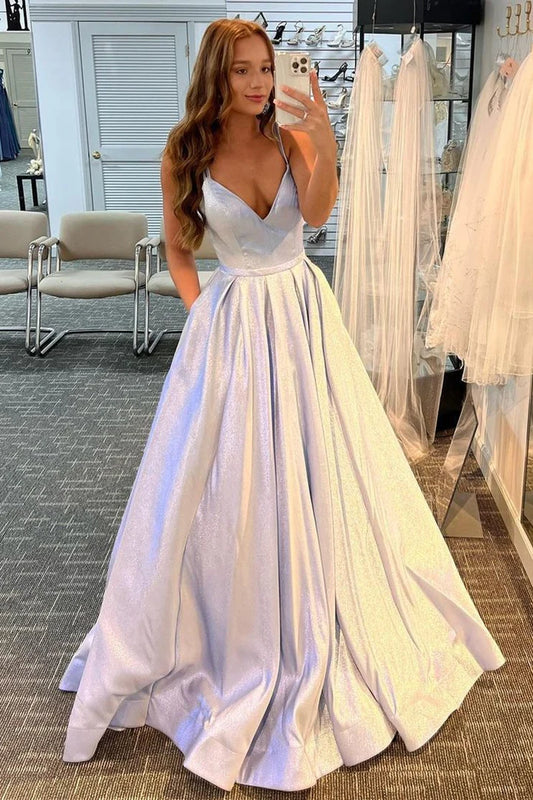 A-line  Straps Long Prom Dress with Pockets