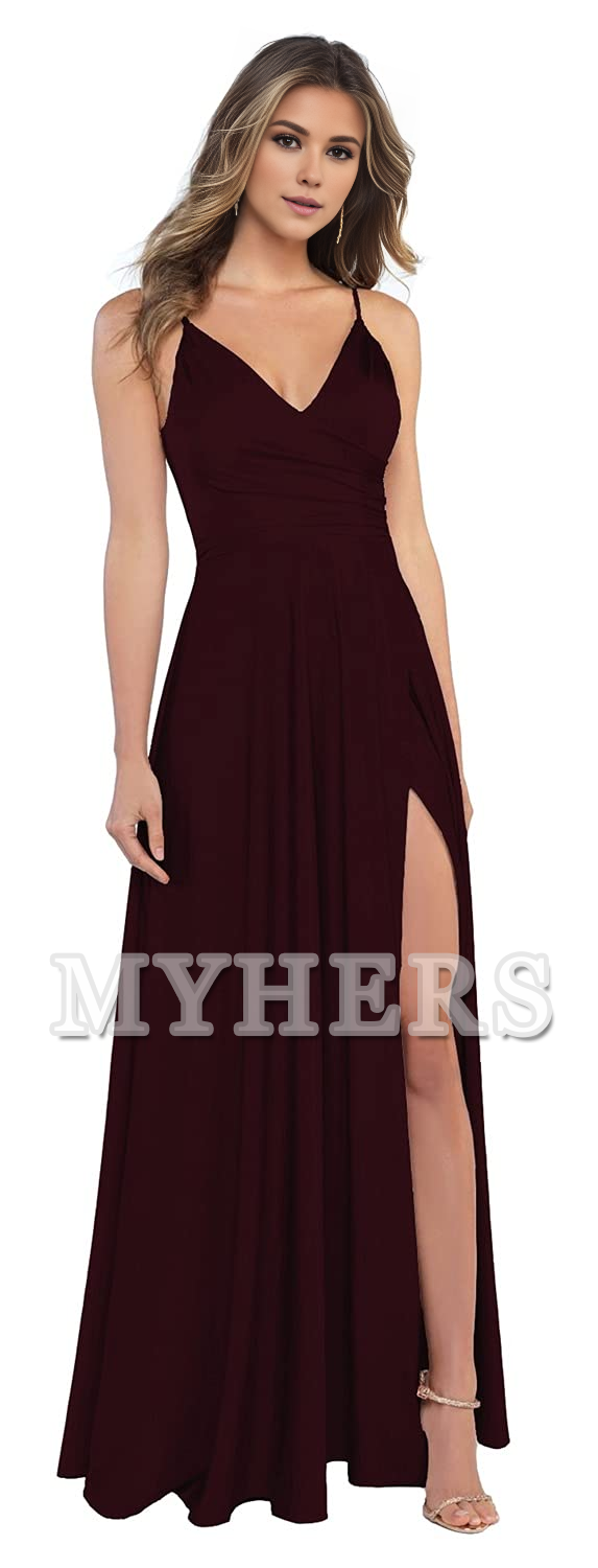 Elegant V Neck Spaghetti Straps Charming Magnetic Side Fork Long Bridesmaid Dresses Wedding Guests Dresses