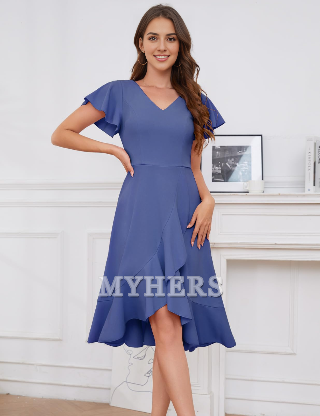 A Line V-Neck Irregular Ruched Elegant Simple Short Skirt Bridesmaid Dresses Wedding Guests Dresses