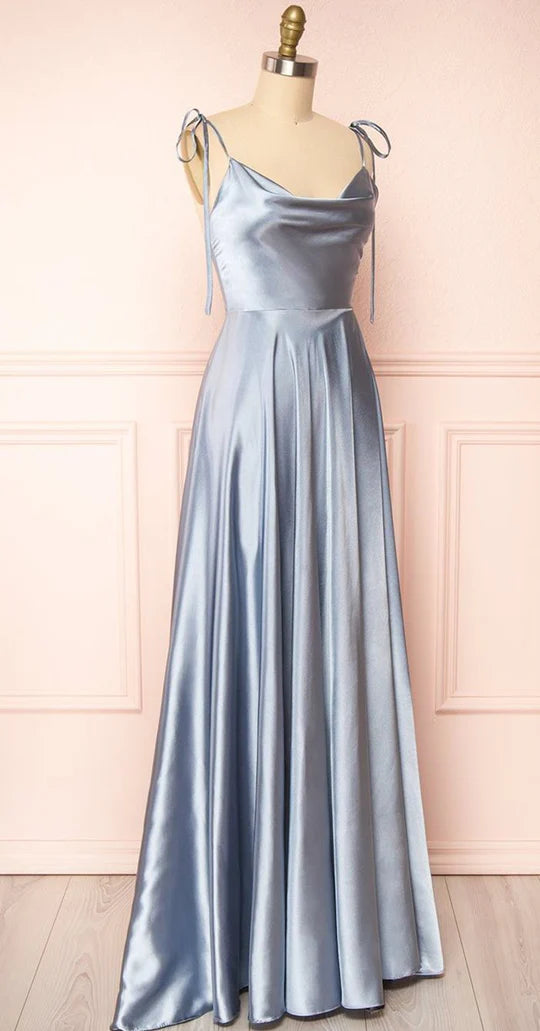 A-line Cowl Neck Long Formal Dress