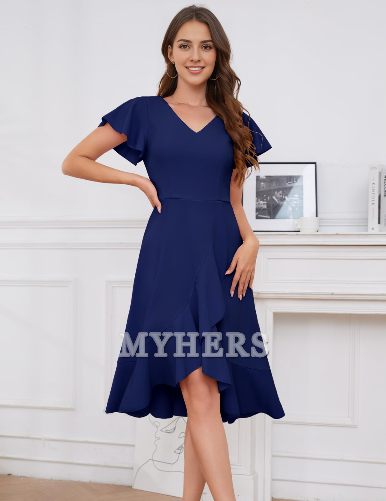 A Line V-Neck Irregular Ruched Elegant Simple Short Skirt Bridesmaid Dresses Wedding Guests Dresses