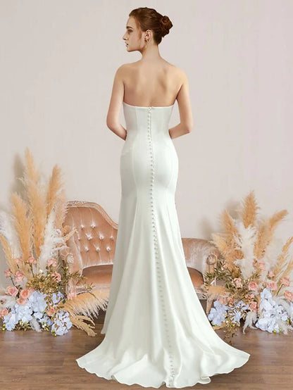 Wedding Dresses Strapless Chiffon Sleeveless Simple Sexy Backless