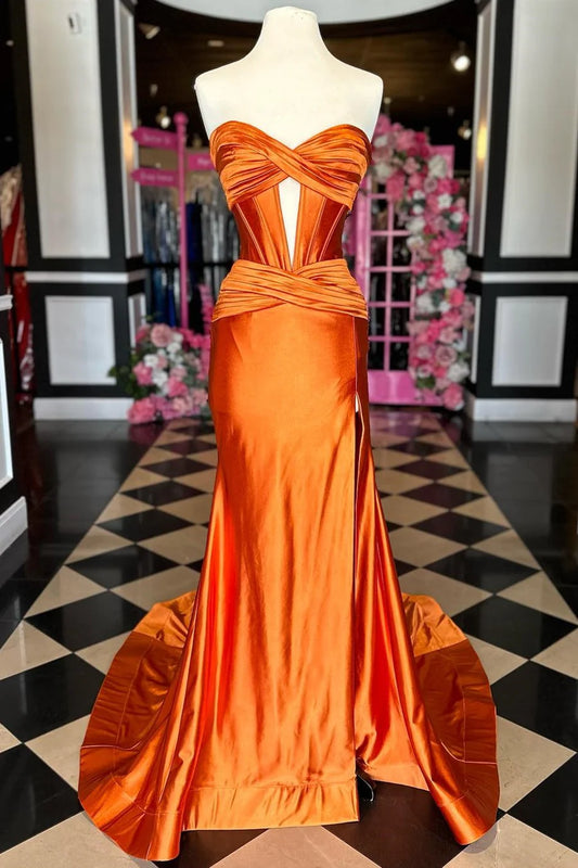 Strapless Keyhole Mermaid Long Dress with Slit