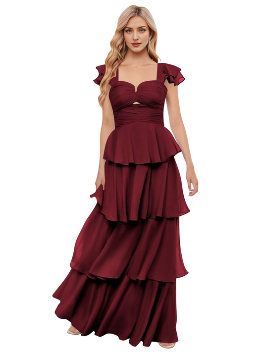 Elegant Chiffon layering Backless Off The Shoulder Long Bridesmaid Dresses Wedding Guests Dresses
