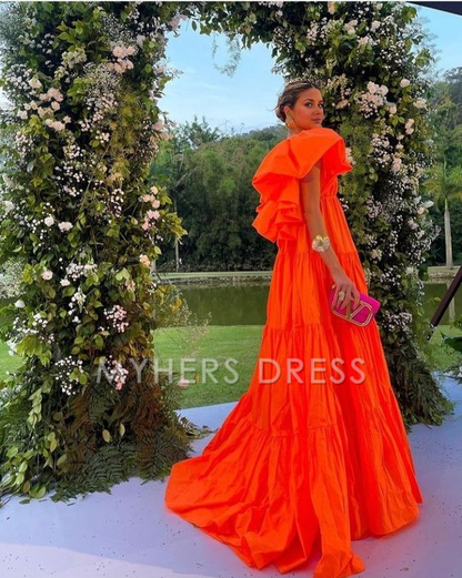 My Hers Prom Dress A-Line Deep V Neck Short Sleeves Pleated Long Exquisite Fashion Ladies Formal Dress