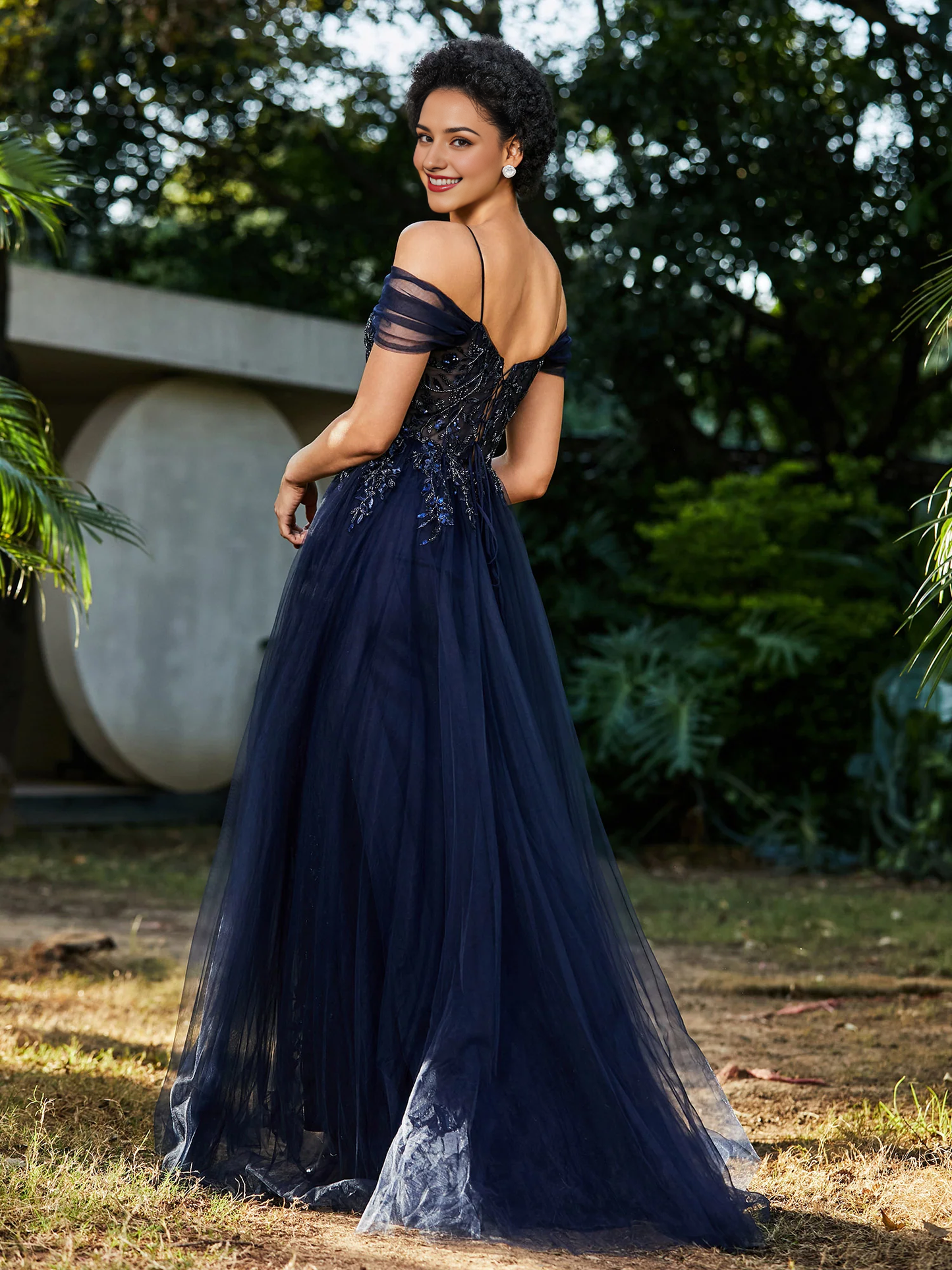 Shoulder Tulle Gown Lace Up Back Off Prom Dress