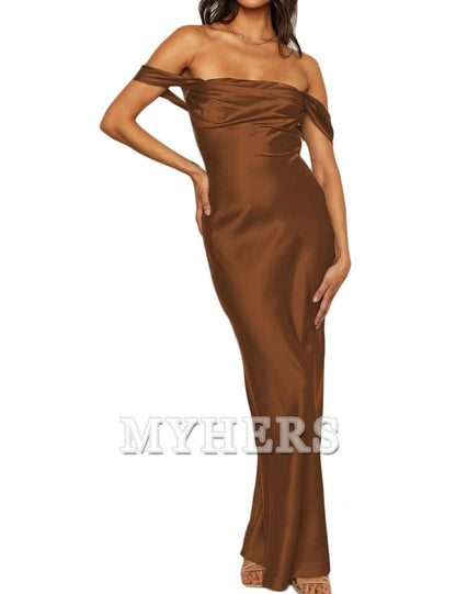 Elegant Off The Shoulder Ruched Backless Maxi Dress Strapless Tube Sleeveless Fitted Bridesmaid Dresses Wedding Guests Dresses