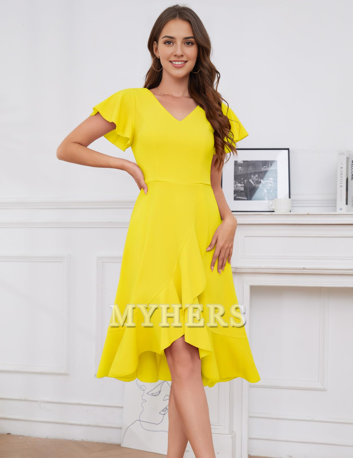 A Line V-Neck Irregular Ruched Elegant Simple Short Skirt Bridesmaid Dresses Wedding Guests Dresses