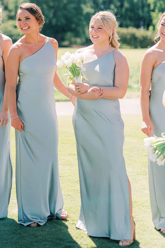 One-Shoulder Sheath Long Bridesmaid Dress