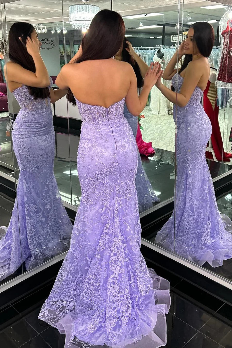 Appliques Sweetheart Keyhole Trumpet Long Prom Dress
