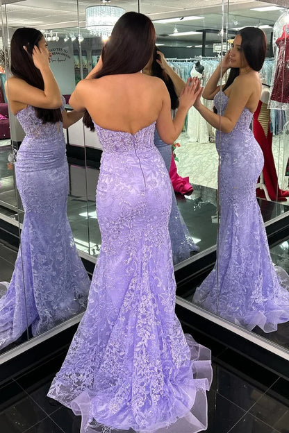 Appliques Sweetheart Keyhole Trumpet Long Prom Dress
