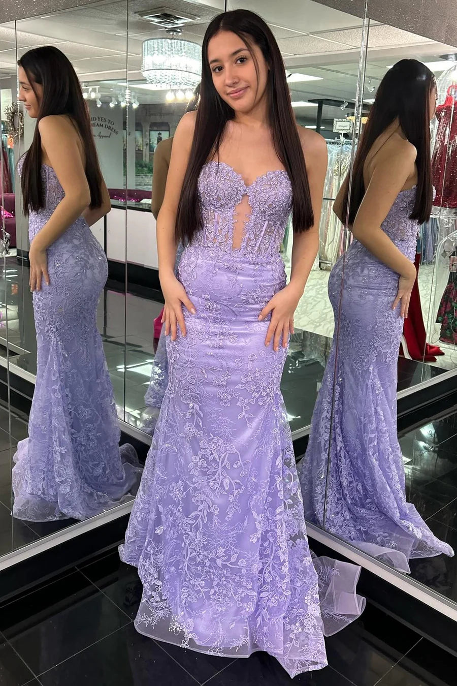 Appliques Sweetheart Keyhole Trumpet Long Prom Dress