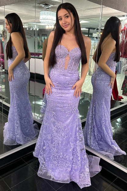 Appliques Sweetheart Keyhole Trumpet Long Prom Dress